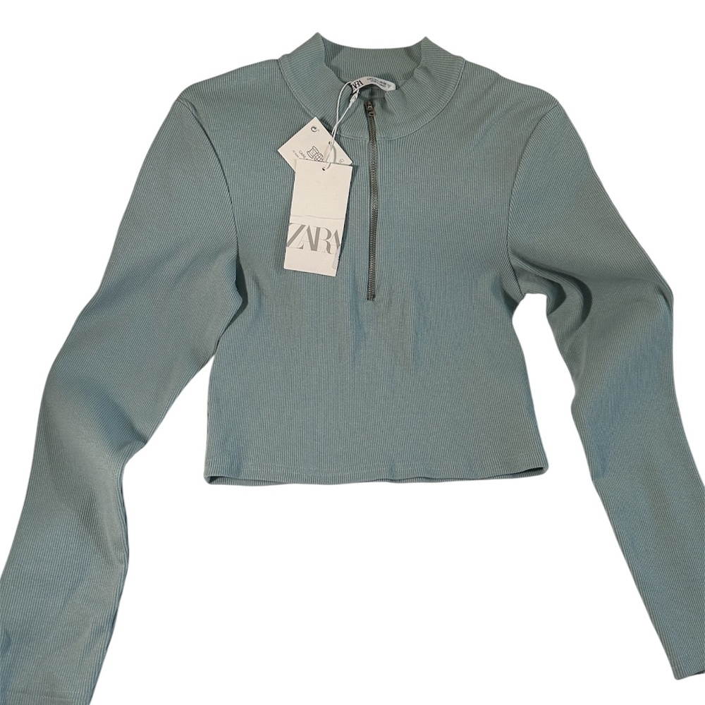 ZARA Blue Long Sleeve Crop Top